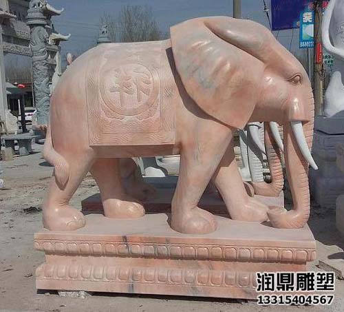 晚霞红石雕大象(图4)